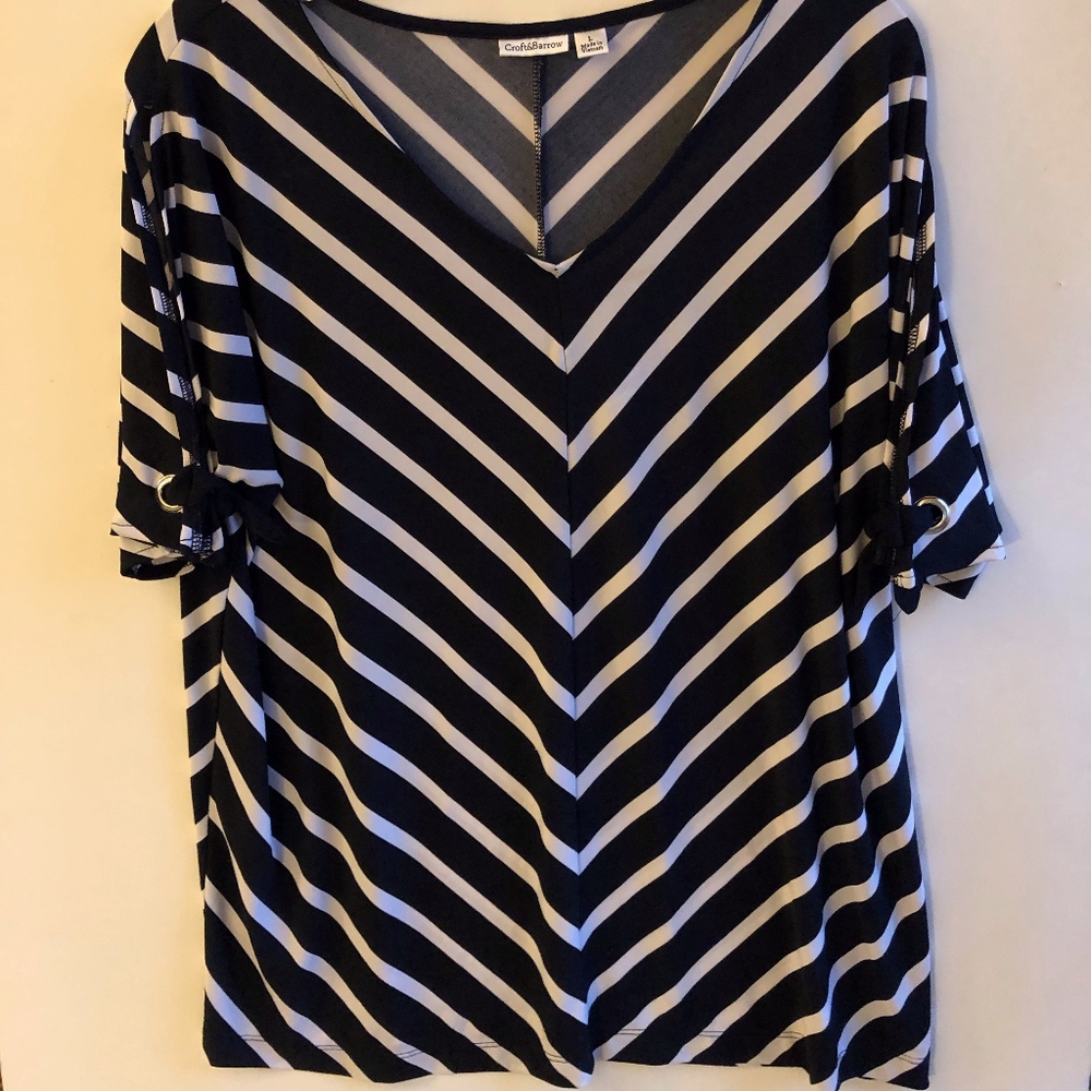 Navy and white striped top